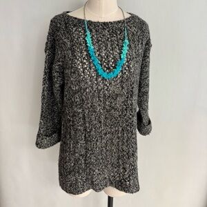Aqua Black and Gray Chunky Knit Crew Neck Sweater
